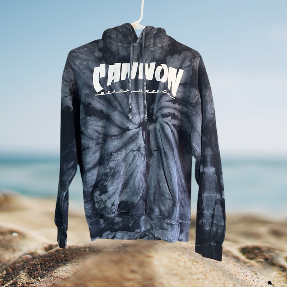 Cannon Beach, Oregon Hoodie black and gray tie-dye design Women’s size small